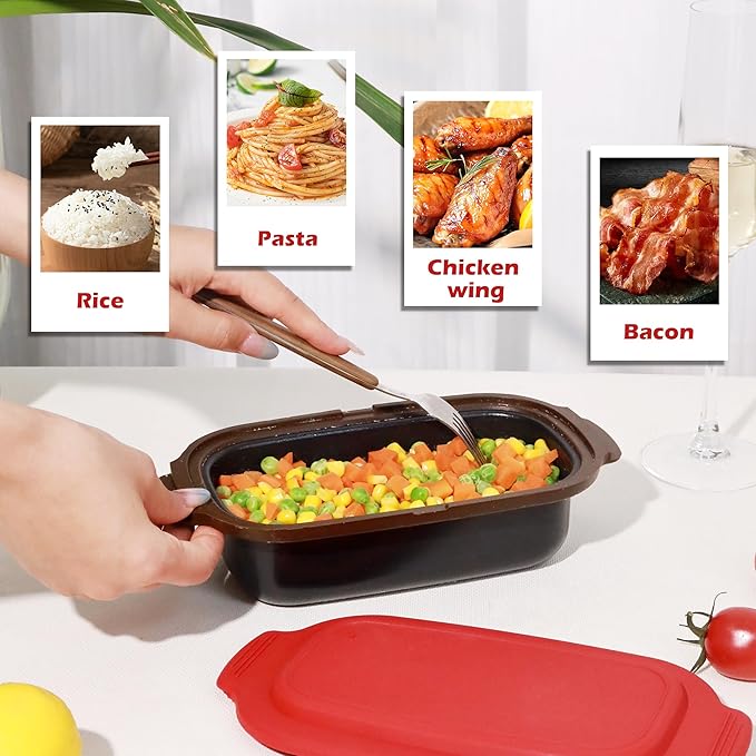 Multi-Use Microwave Cookware|Microwave Grill Pan, Rice/Pasta Cooker | Heated Lunch Box | RV Essential| Senior-Friendly Easy Grip | Dishwasher Safe& BPA-Free | Safe for Family,Dorms,Office