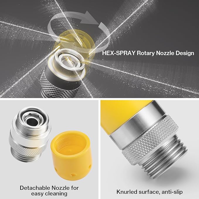 57 inch RV/Camper Flexible Holding Tank Cleaner with 6-Hole Rotary Spray Nozzle, Control Handle, and Powerful Hexagonal Water Jet for Black Tank Treatment. US Garden Hose Thread Compatible