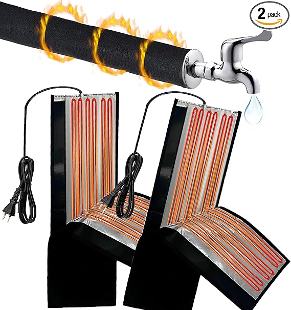 2PC Water Pipe Heat Blanket 39” x 6.3” with 4.9 ft Power Cord, 110V, Max Temp 140˚F, Aluminum Foil Freeze Protection Heating Cable for Metal & Plastic Pipes Freeze Protection