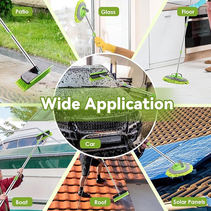 2 Pack Car Wash Brush with Long Handle, 62" Microfiber Car Wash Mop and Car Washing Brush Combo Set, Scratch-Free Soft Bristle Car Wash Mop Brushes Cleaning Kit for Exterior Car, Truck, RV, Boat