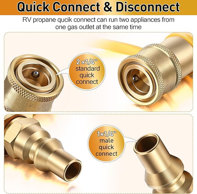 2 Pack 12FT RV Propane Quick Connect Hose Kit with 1/4'' Y Splitter Adapter, Compatible with Gas Grill, Heater, Stove, Dual Appliance Use for Camping, Trailer, Outdoor Cooking