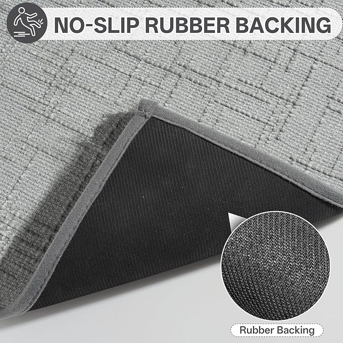 Non Slip Bath Mat Bathroom Rugs, Absorbent Quick Dry Washable Bath Shower Mats, Rubber Backing Thin Bathroom Rug Fit Under Door, Grey 20x32
