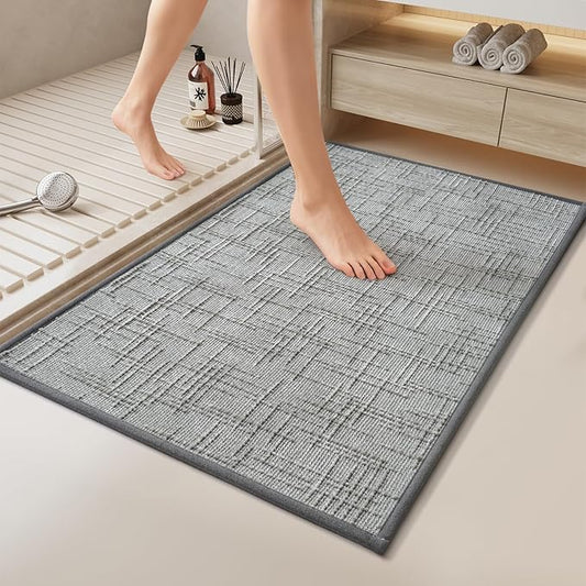 Non Slip Bath Mat Bathroom Rugs, Absorbent Quick Dry Washable Bath Shower Mats, Rubber Backing Thin Bathroom Rug Fit Under Door, Grey 20x32
