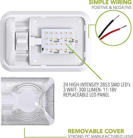 12V Led RV Ceiling Dome Light RV Interior Lighting for Trailer Camper with Switch, Single Dome 300LM