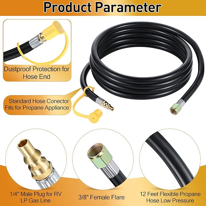 2 Pack 12FT RV Propane Quick Connect Hose Kit with 1/4'' Y Splitter Adapter, Compatible with Gas Grill, Heater, Stove, Dual Appliance Use for Camping, Trailer, Outdoor Cooking