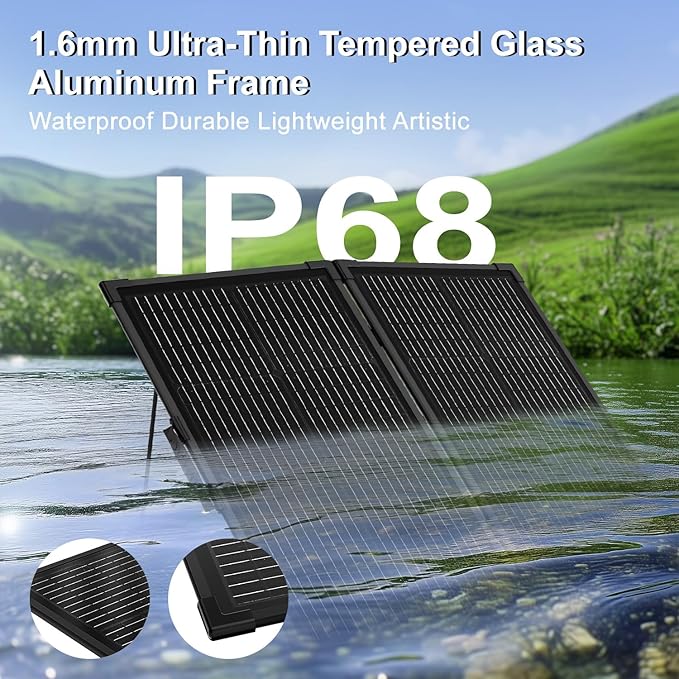 200W Portable Solar Panel Kit,23.5% High Efficiency 12BB Cells,Ultra-Thin 1.6mm Tempered Glass,20A PWM Controller, IP68 Waterproof,Foldable Lightweight for RV,Off-Grid,Camping,Outdoor Power Station