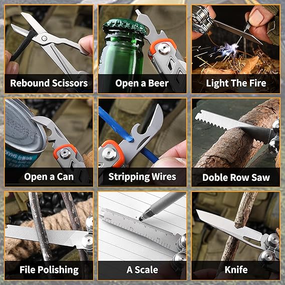 23-in-1 Multitool Pliers with Scissors,Window Breaker, Rope Cutters,Flint, Saw, Screwdrivers,High-carbon Steel Multi Tool with Carrying Pouch Ideal for Camping Survival and Gift for Dad Him Men