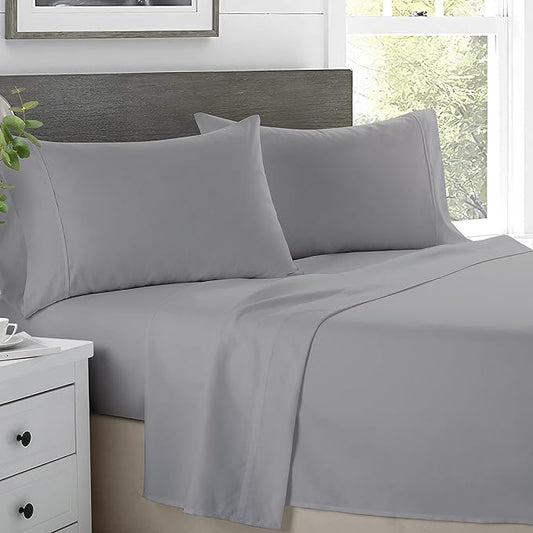 RV King Sheet Set - 100% Cotton Sheets for RV King Size Bed - 600 Thread Count RV Camper King 72 x 80 Sheets with 16" Deep Pocket - Soft, Cooling Sateen Weave - RV Bed Sheets Set 4 Piece - Light Grey