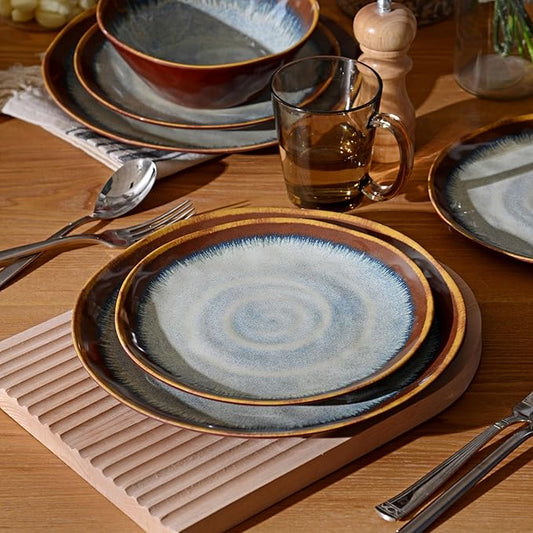 Melamine Dinnerware Sets,12Pcs Plate and Bowl Set,Unbreakable and Lightweight Dish Set,Great for Camping and RV,BPA free,Dishwasher Safe(Sandy Brown)