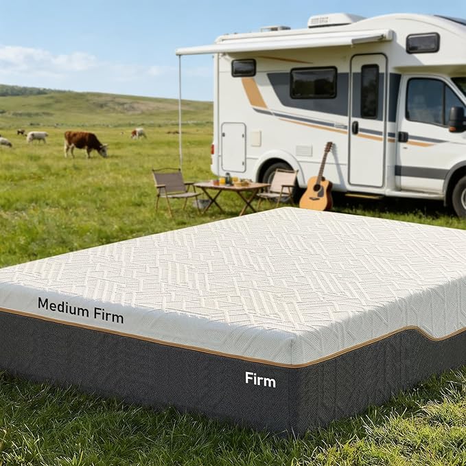 Firm RV Mattress 10 Inch: 2 Bonus Pillows, Medium Firm & Firm Dual Side Flippable, Breathable Memory Foam for Back Pain, Removable Cool Gel Ice Silk Cover, CertiPUR-US Certified, Short Queen 75x60