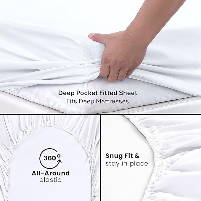 Percale 100% Egyptian Cotton, 500 Thread Count - 4 PC Bedsheet Set - [70" x 80"] RV Camper King Size for RV Bed, Percale White, 10" Extra Deep Pocket, CampingComfort, ComfortOnTheRoad