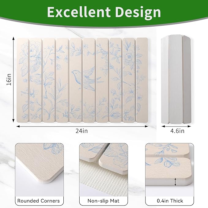 Foldable Stone Bath Mat,Super Absorbent Diatomaceous Earth Shower Mats, 24" x 16" Non-Slip Quick Drying Mats for Bathroom Floor, Easy to Store Bathroom Rugs, Easy to Clean, Elegant & Modern Design