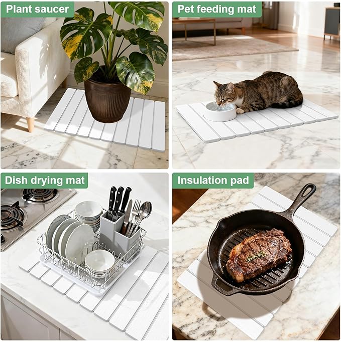 Stone Bath Mats for Bathroom, Non-Slip Stone Shower Mat Super Absorbent 24 x 16 Diatomaceous Earth Bath Mat, Quick Dry Leakproof Bathroom Drying Mats Easy to Clean Home Floor Decor RV Essentials