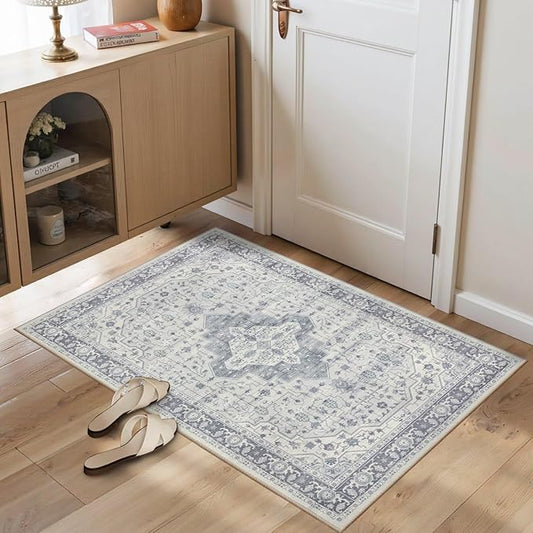 2x3 Door Mat Indoor Entrance, Washable Non Slip Kitchen Bathroom Rugs, Ultra-Thin Throw Small Rug for Front Door/Indoor Entrances, Blue