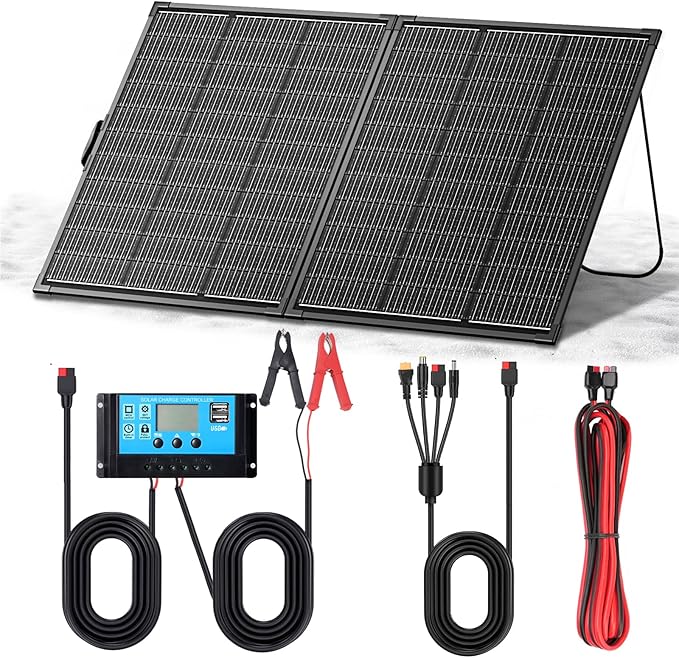 200W Portable Solar Panel Kit,23.5% High Efficiency 12BB Cells,Ultra-Thin 1.6mm Tempered Glass,20A PWM Controller, IP68 Waterproof,Foldable Lightweight for RV,Off-Grid,Camping,Outdoor Power Station