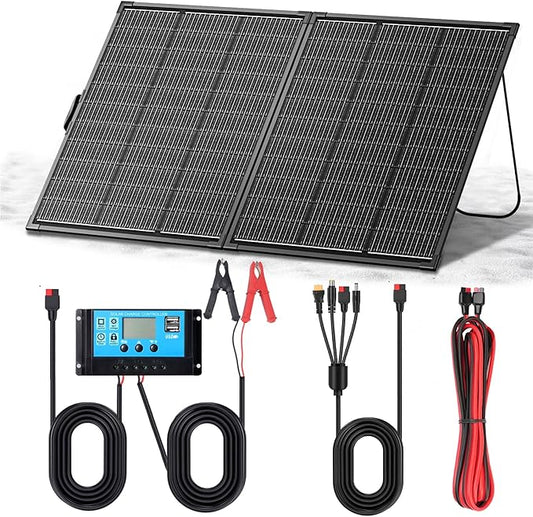 200W Portable Solar Panel Kit,23.5% High Efficiency 12BB Cells,Ultra-Thin 1.6mm Tempered Glass,20A PWM Controller, IP68 Waterproof,Foldable Lightweight for RV,Off-Grid,Camping,Outdoor Power Station