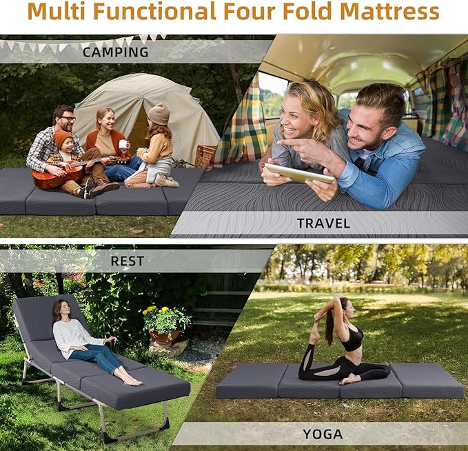 Foldable Memory Foam Mattress - 3 Inch Twin Waterproof Collapsible Mattress with Washable Cover, Portable Guest Bed Pad, Sleeping Mat for Travel RV Camping Yoga, Non-Slip Bottom,75"x38"x3"