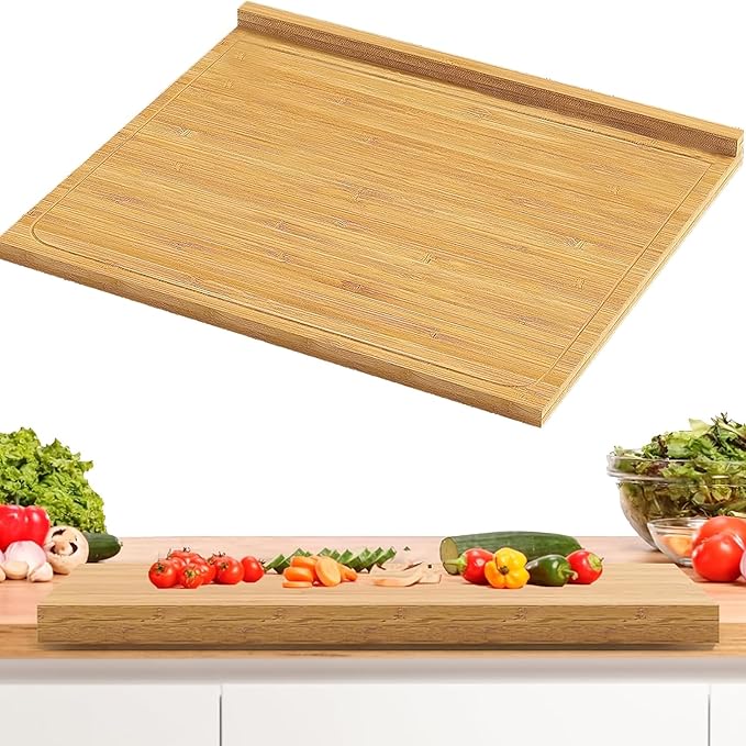 Bamboo Cutting Board with Lip, 17.3"x13.4" Bamboo Wood Over the Counter Sink Cutting Board Kitchen Serving Board with Counter Edge,Perfect for Vegetables, Fruits, Meats, Cheeses