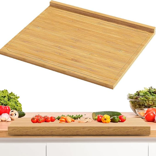 Bamboo Cutting Board with Lip, 17.3"x13.4" Bamboo Wood Over the Counter Sink Cutting Board Kitchen Serving Board with Counter Edge,Perfect for Vegetables, Fruits, Meats, Cheeses
