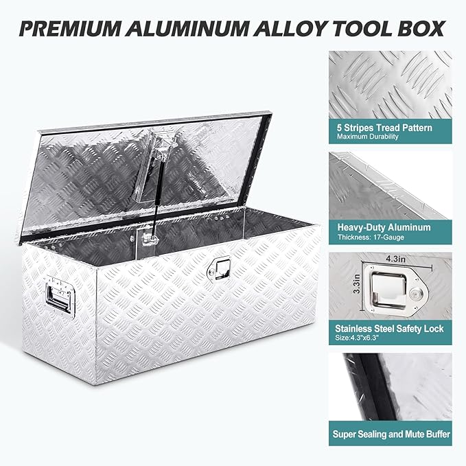 Upgraded Widest 39 Inch Aluminum Truck Tool Box, Heavy Duty Truck Bed Toolboxes with 2 PCS Keys, 39"Lx15"Wx14"H Tool Chest Storage Organizer for Truck Bed Storage,Trailers,Pickup,RV, All-Weather Use