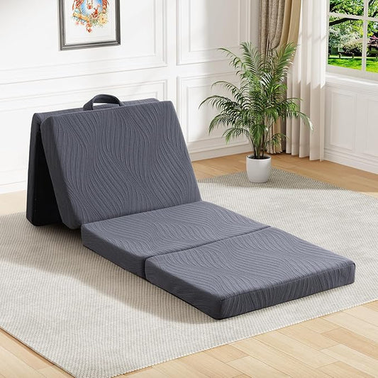 Foldable Memory Foam Mattress - 3 Inch Cot Waterproof Collapsible Mattress with Washable Cover, Portable Guest Bed Pad, Sleeping Mat for Travel RV Yoga, Non-Slip Bottom,72"x24"x3"