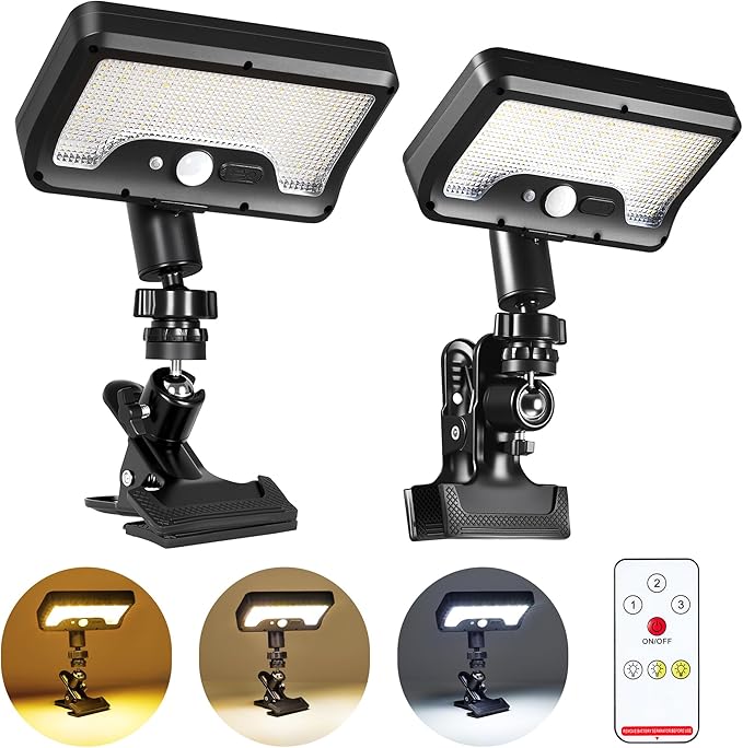 Clip on Solar RV Lights Exterior, 600LM RV Outdoor Lights with Motion Sensor, USB & Solar Dual Charging, 3000/5000/6000K Remote Control RV Porch Light for Camper, Motorhome, Trailer, Camping (2 Pack)