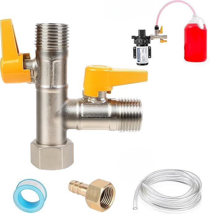 Upgrade RV Winterizing Kit, Full-Flow RV Winterizing Part, RV 3-Way By-Pass Valve Replacement Kit, Unrestricted Water Flow RV Antifreeze Accessories