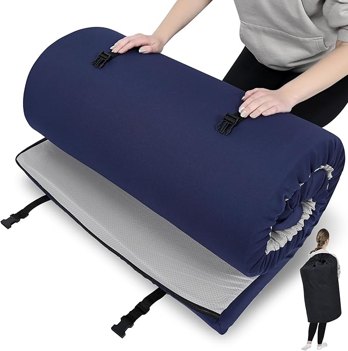 Memory Foam Roll-Up Camping Mattress with Water Resistant Zipper Cover, Foldable and Portable for Camping, RV Bunk, Tent, Guest Bed, Outdoor and Dorm