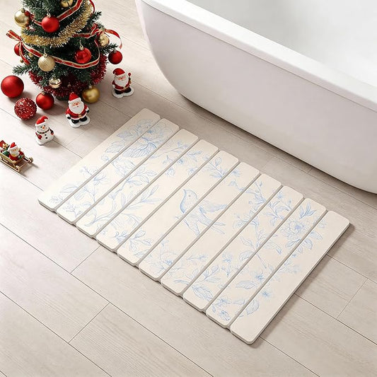Foldable Stone Bath Mat,Super Absorbent Diatomaceous Earth Shower Mats, 24" x 16" Non-Slip Quick Drying Mats for Bathroom Floor, Easy to Store Bathroom Rugs, Easy to Clean, Elegant & Modern Design