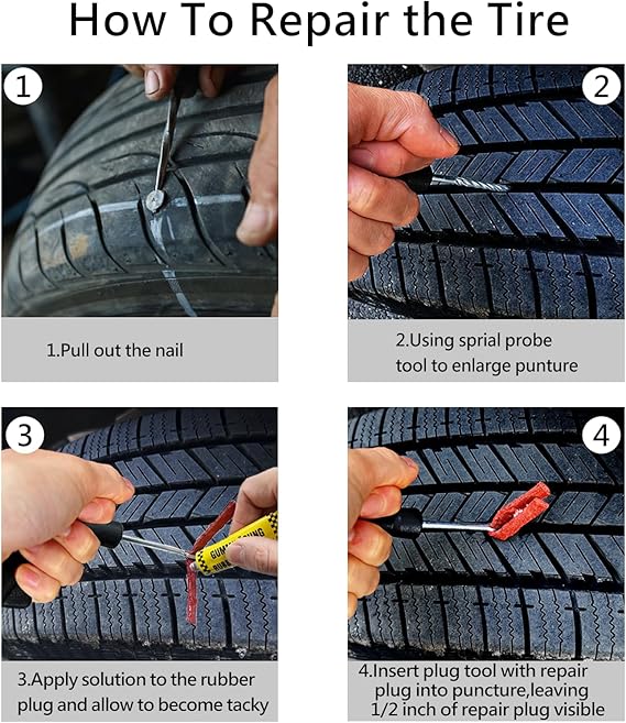 Emergency Bicycle Tire Patch Kit - 10pcs Heavy Duty Motorcycle Fix a Flat, Safety Seal Tire Repair Kit Wheel Sidewall Repair Patches Plugs for Bike, Car, Truck, ARB，ATV, Tractor, RV, SUV, Trailer