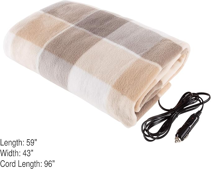 Heated Car Blanket – 12-Volt Electric Blanket for Car, Truck, SUV, or RV – Portable Heated Throw, Camping Essentials (Tan)