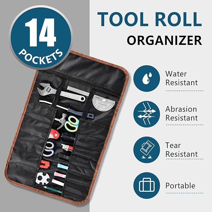 Roll Up Tool Bag, Roll Up Bag Tools Organizers with 22 Tool Pouches, Durable Portable Handy Tools Storage for Men Women, Perfect for Handyman, RV Owners, Dad Birthday or Father’s Day Gifts