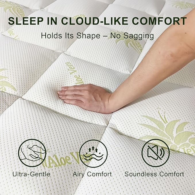 Mattress Topper Rv King Size 1300GMS Aloe Vera & Bamboo Viscose Pillow Top - Extra Thick Padded Mattress Pad & Protector, Ultra Soft & Supportive, Breathable Fitted for 8"-21" Deep Pocke