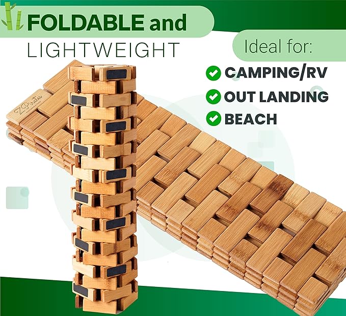 Bamboo Bath Mat - Foldable Wooden Bathmat - Accessories for Bathroom Sauna Spa Tub Step and Floor - 24 x 16 x 0.4 Inches [LxWxH] - Modern Farmhouse Decor Design