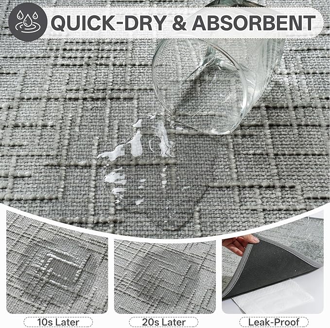 Non Slip Bath Mat Bathroom Rugs, Absorbent Quick Dry Washable Bath Shower Mats, Rubber Backing Thin Bathroom Rug Fit Under Door, Grey 20x32