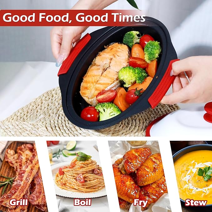 Microwave Grill Pan with Cover - Bacon Cooker, Crisper & Grilled Cheese Maker, Microwave Cookware,Dishwasher Safe for Easy Clean, Safe for Family,Dorms,Office,RV Essential