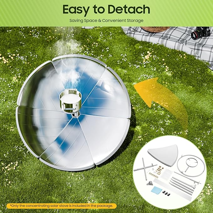 Parabolic Solar Cooker 1000-1500W, 59" High Efficiency Sun Oven with Casters, Temperature1472-1832°F Camping Oven for Outdoor Cooking Hiking Picnics Fishing RV Water Heating Steaming