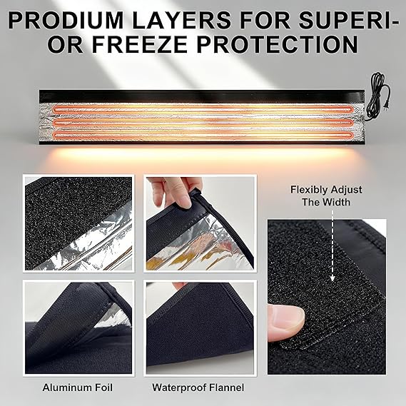 2PC Water Pipe Heat Blanket 39” x 6.3” with 4.9 ft Power Cord, 110V, Max Temp 140˚F, Aluminum Foil Freeze Protection Heating Cable for Metal & Plastic Pipes Freeze Protection