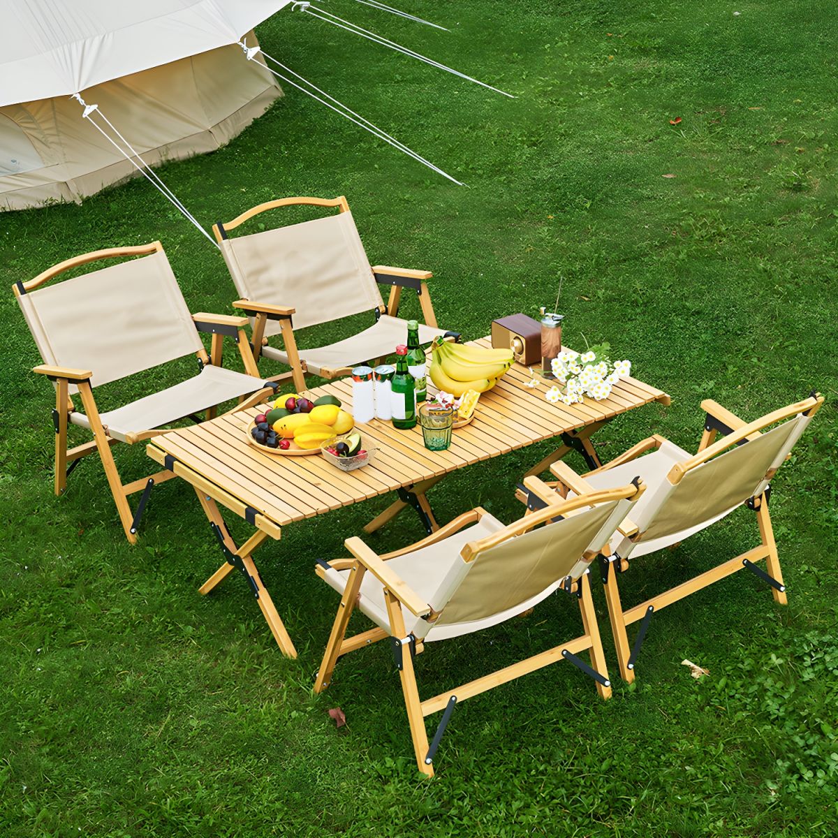 Modern Camping Table 1/3/5 Piece Fold and Store Camping Table Set for Outdoor - Table &amp; Chair(s) 23.5"L x 23.5"W x 17.3"H 4